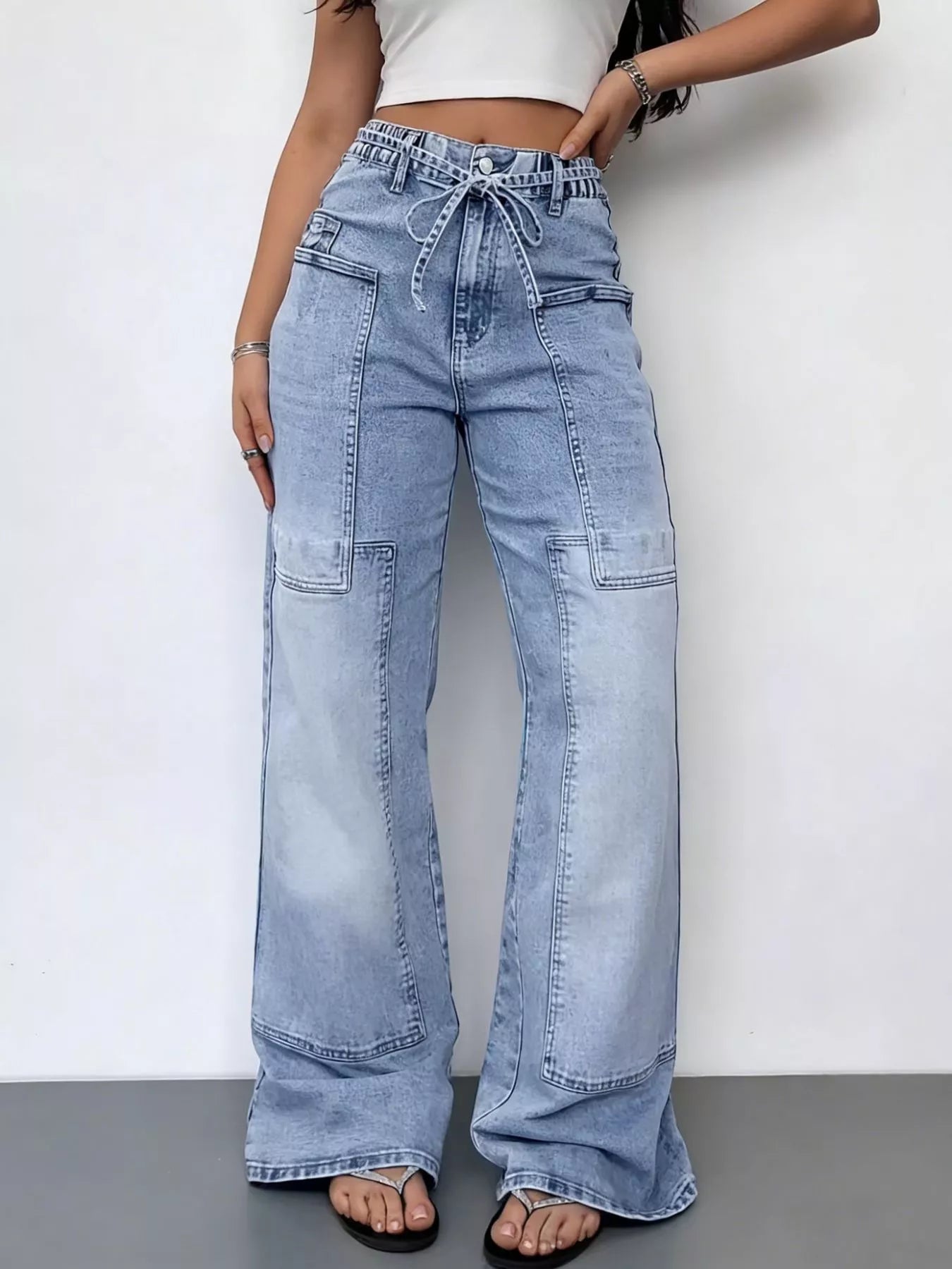 Hazel Blues® |  Wash Wide Leg Cargo Jeans