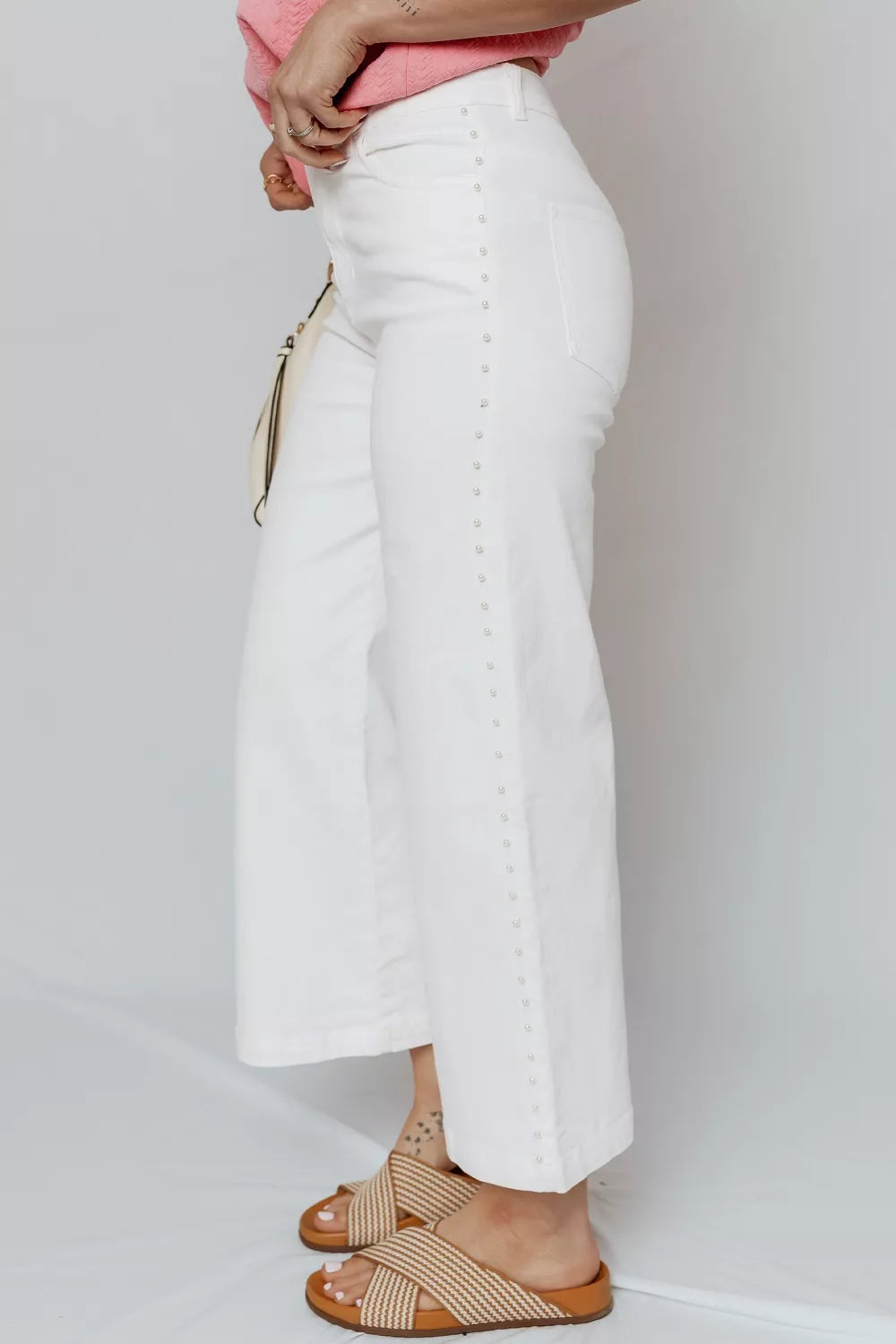 Hazel Blues® |  Pearl Embellished Side Seam Ankle-length Shift Jeans