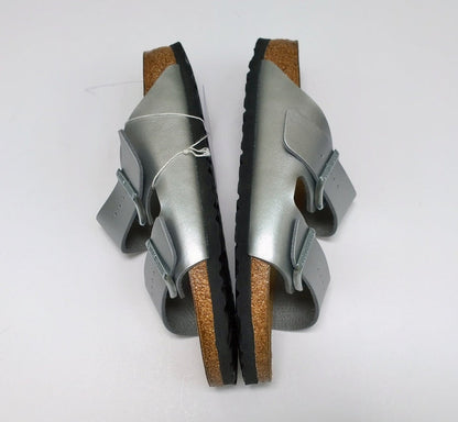Birkenstock Arizona Silver Slides Birko-flor Sandals Narrow Flats New in Box