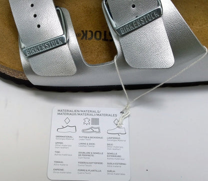 Birkenstock Arizona Silver Slides Birko-flor Sandals Narrow Flats New in Box