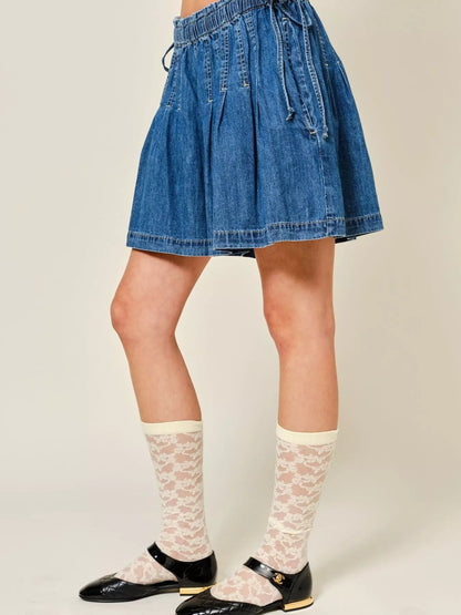 Hazel Blues® |  Pleated Elastic Waist Denim Shorts