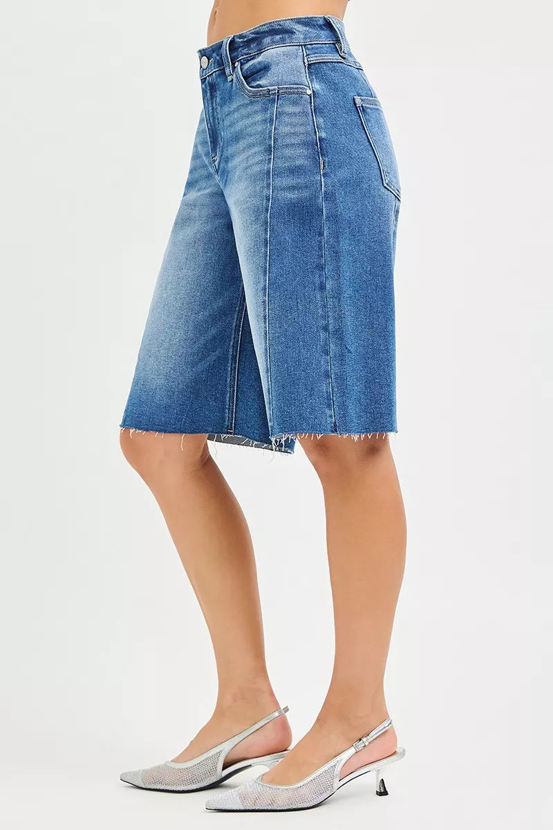 Hazel Blues® |  RISEN Raw Hem Slouchy Seamed Jorts