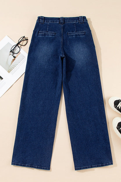 Hazel Blues® |  Straight Leg Mid-Rise Shift Jeans