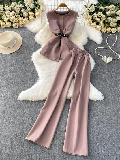 Hazel Blues® |  Sleeveless Top and Wide-Leg Pants Set