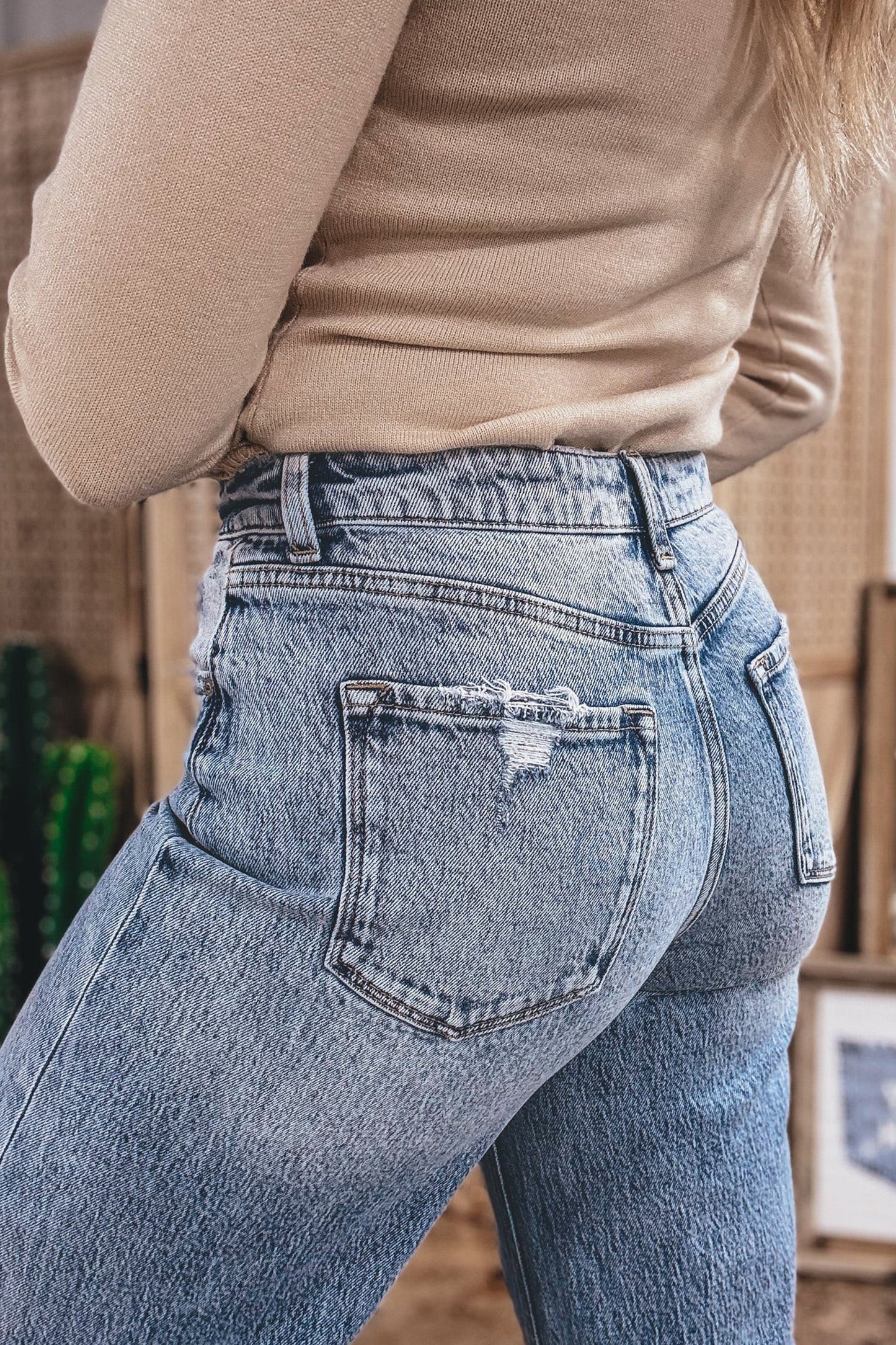 Hazel Blues® |  Ashleigh Blue Cuffed Straight Loose Jeans