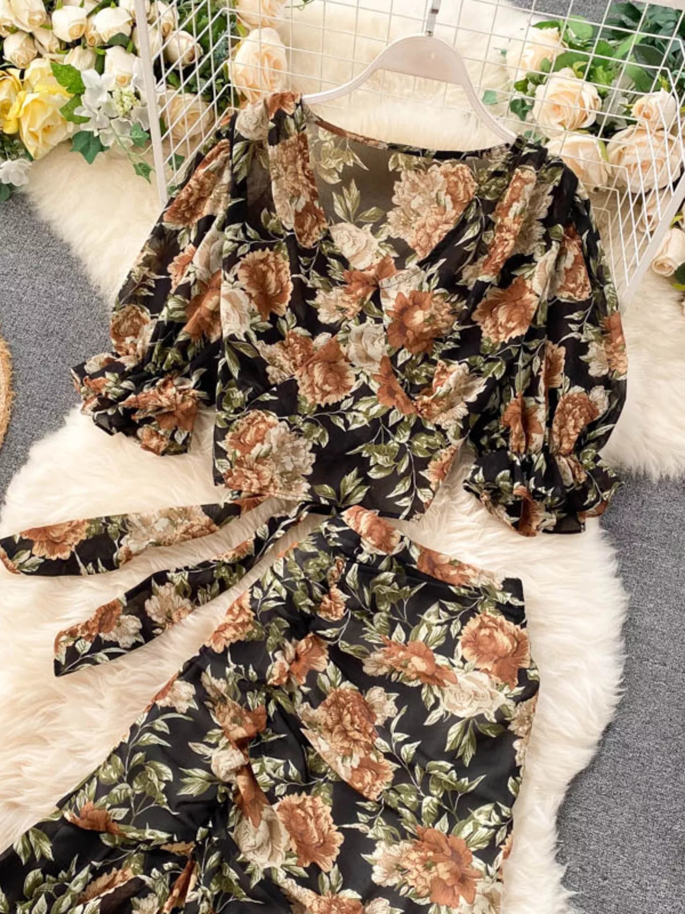 Hazel Blues® |  Floral Print Crop Top and Skirt Set