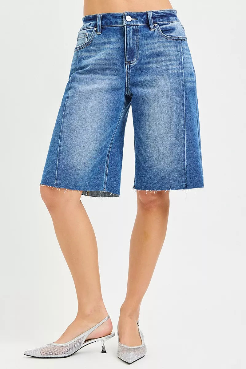 Hazel Blues® |  RISEN Raw Hem Slouchy Seamed Jorts