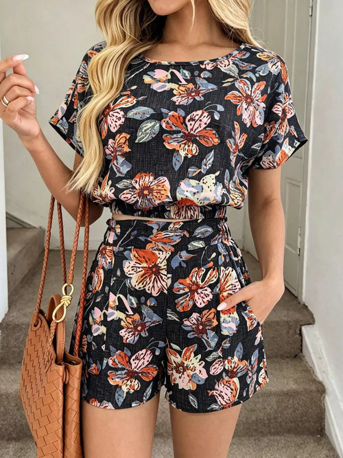 Hazel Blues® |  Floral Print Crop Top and Shorts Set