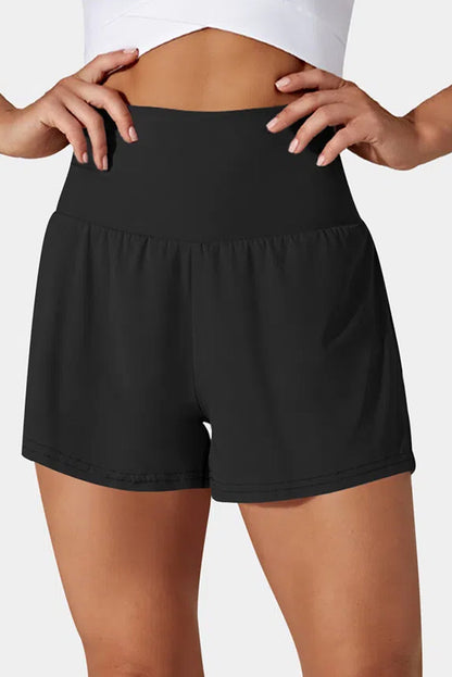 Hazel Blues® |  Black Pocketed Wide Waistband Swim Shorts