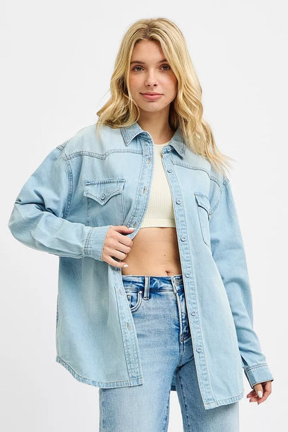 Hazel Blues® |  RISEN Western Yoke Style Relaxed Fit Denim Shirts