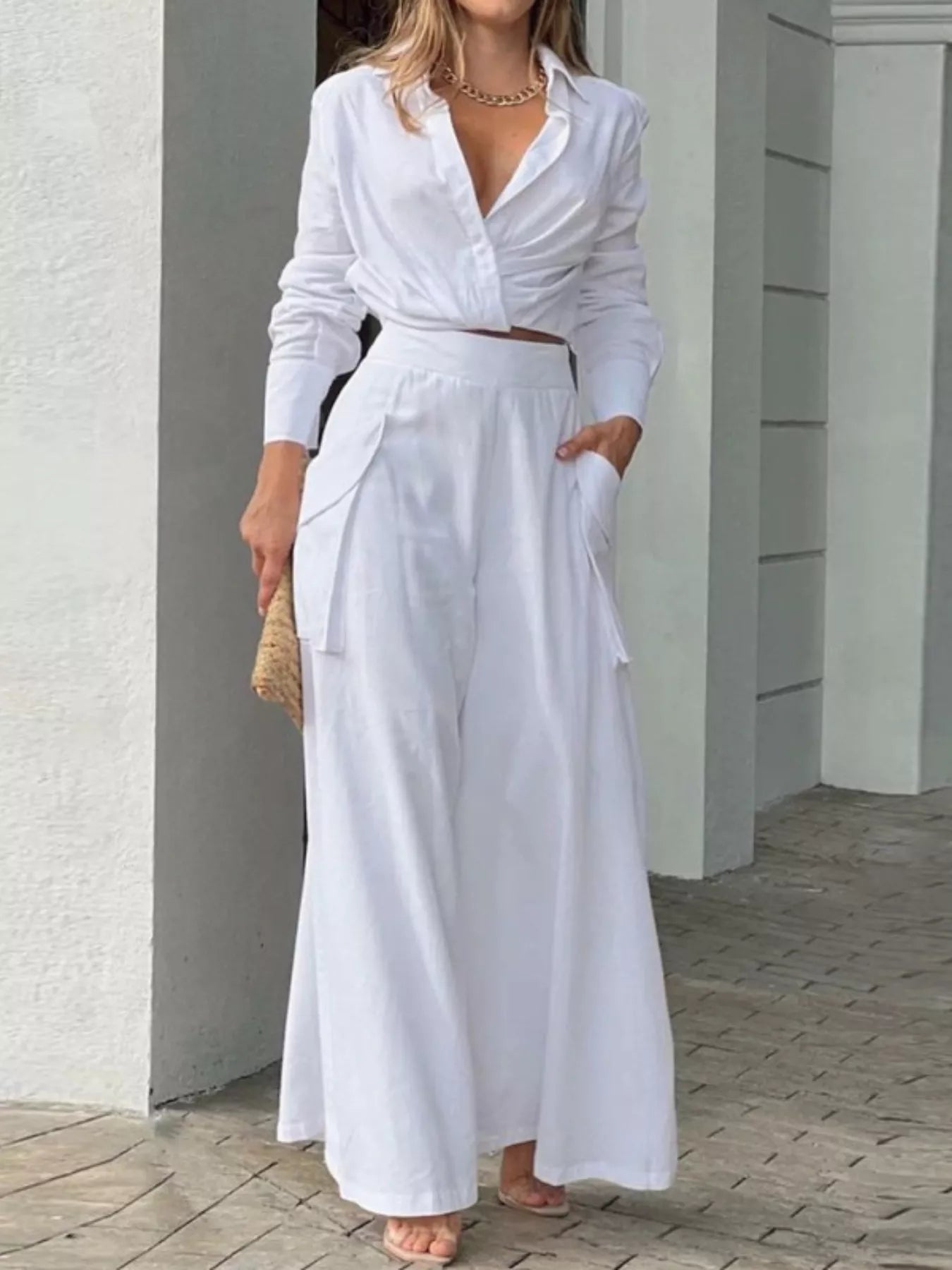 Hazel Blues® |  Long Sleeve Shirt and Wide Leg Pants Set