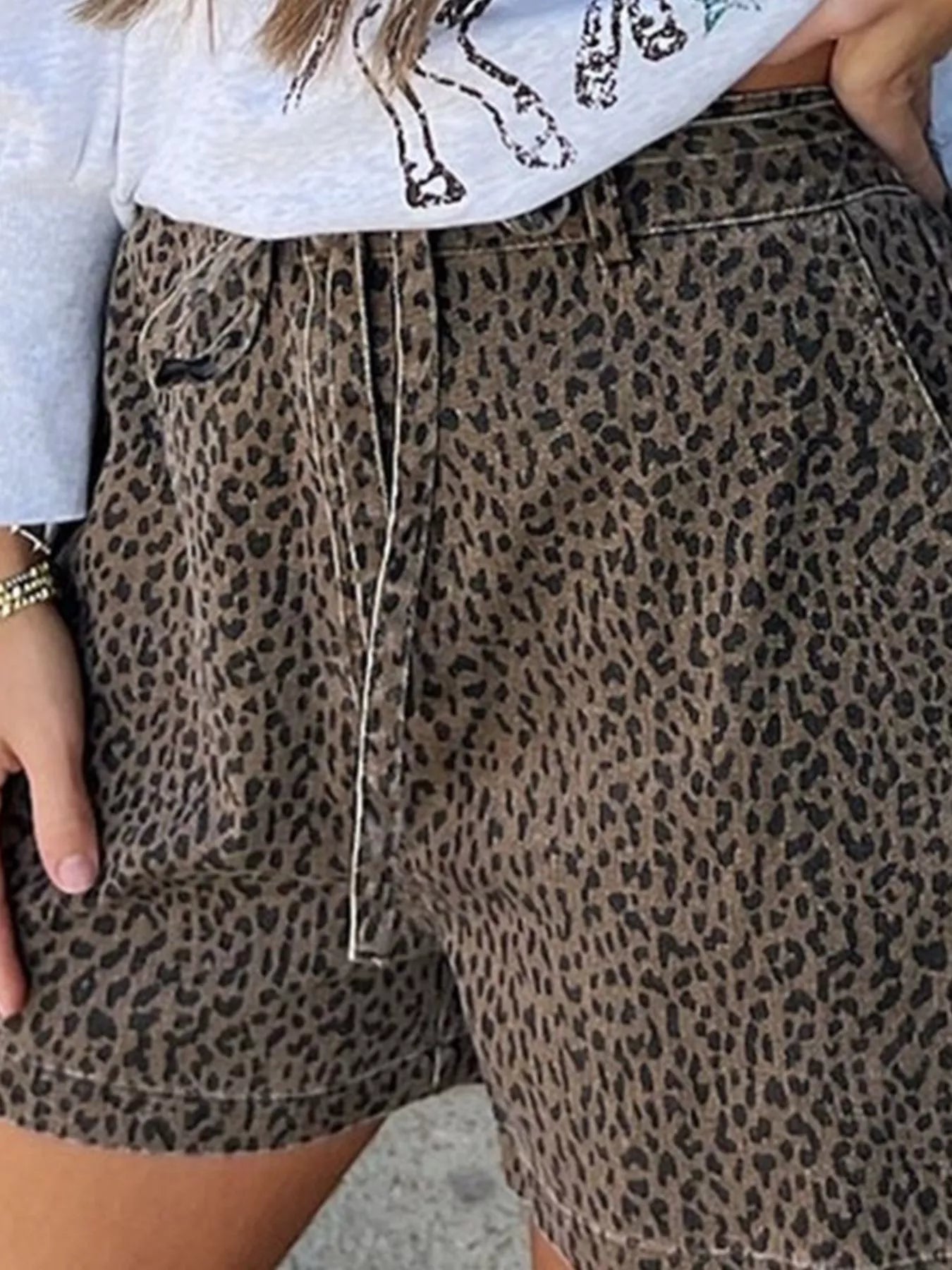 Hazel Blues® |  Leopard Print High-Waisted Denim Shorts