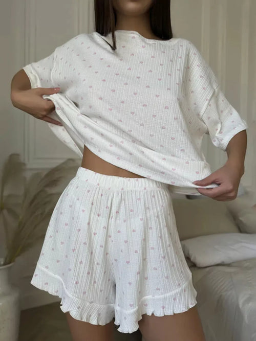 Hazel Blues® |  Heart Print Casual Top and Shorts Lounge Set