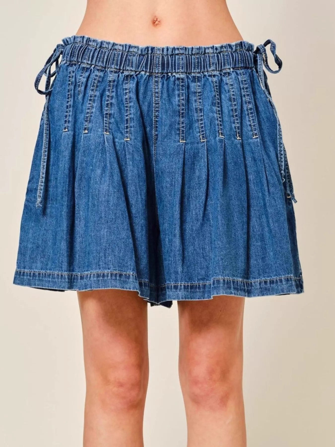 Hazel Blues® |  Pleated Elastic Waist Denim Shorts