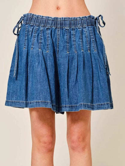 Hazel Blues® |  Pleated Elastic Waist Denim Shorts