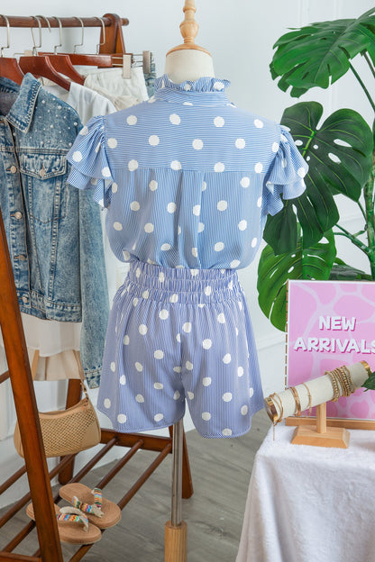 Hazel Blues® |  Apricot Polka Dot Print Shirred High Waist Casual Shorts