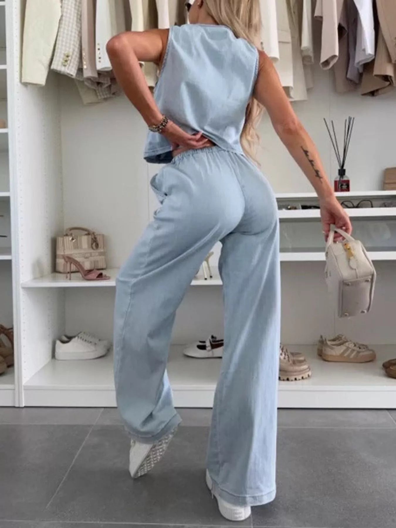 Hazel Blues® |  Tie Front Vest and Jeans Denim Set