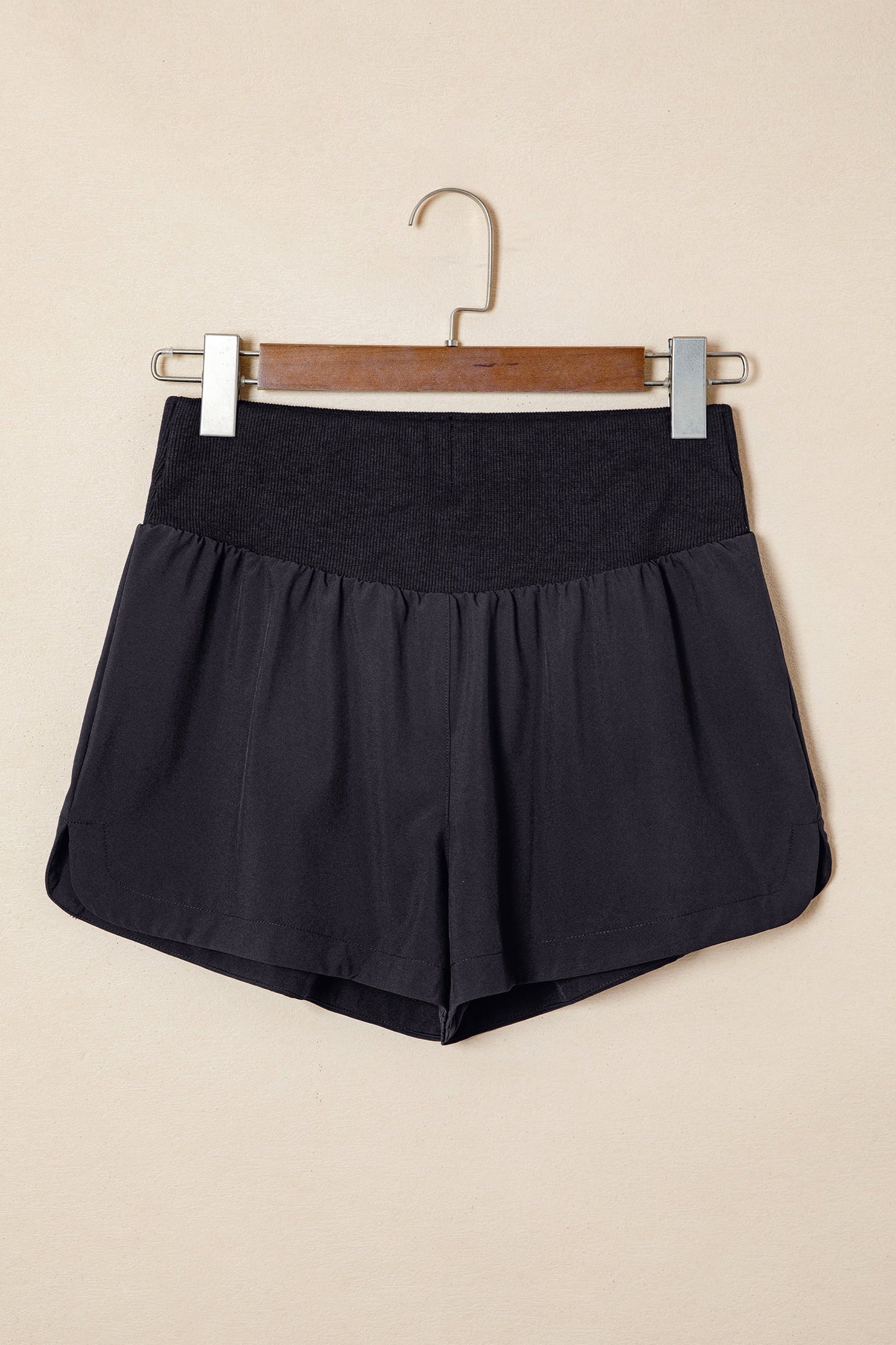 Hazel Blues® |  White Solid Color Ribbed Patchwork High Waist Athletic Shorts