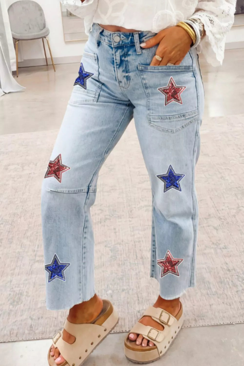 Hazel Blues® |  Star-Embellished Cropped Jeans