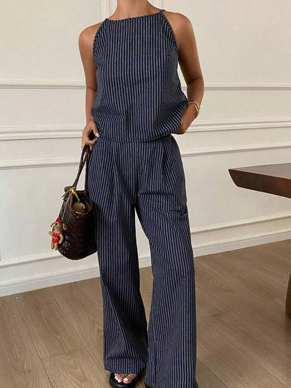 Hazel Blues® |  Striped Sleeveless Top and Wide-Leg Pants Set