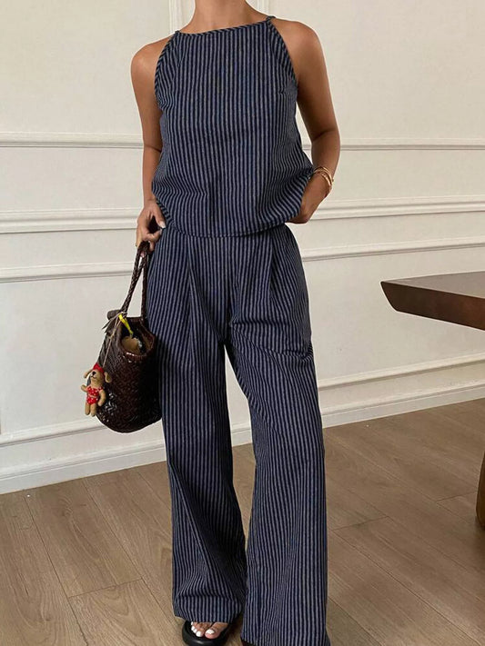 Hazel Blues® |  Striped Sleeveless Top and Wide-Leg Pants Set
