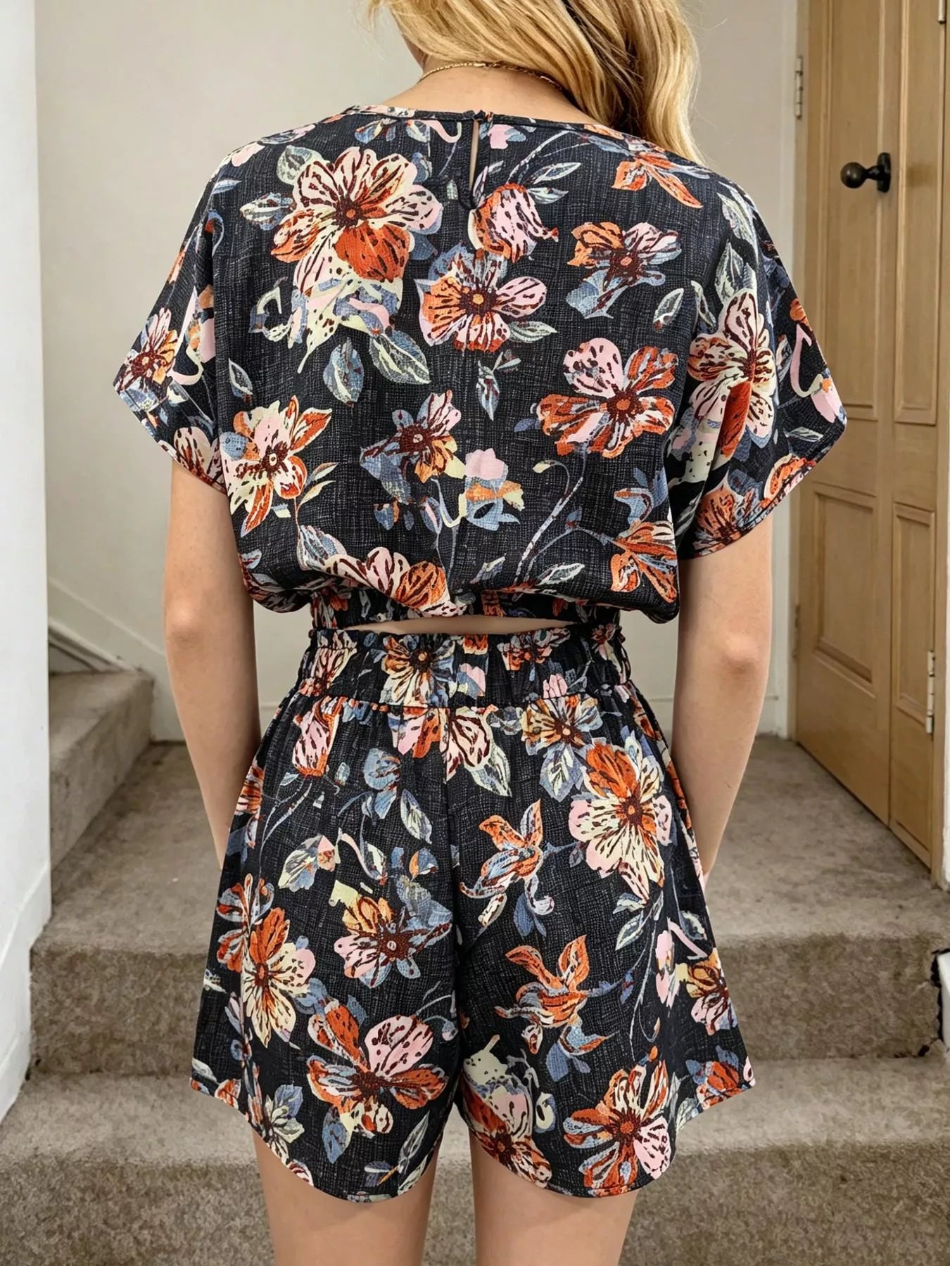 Hazel Blues® |  Floral Print Crop Top and Shorts Set