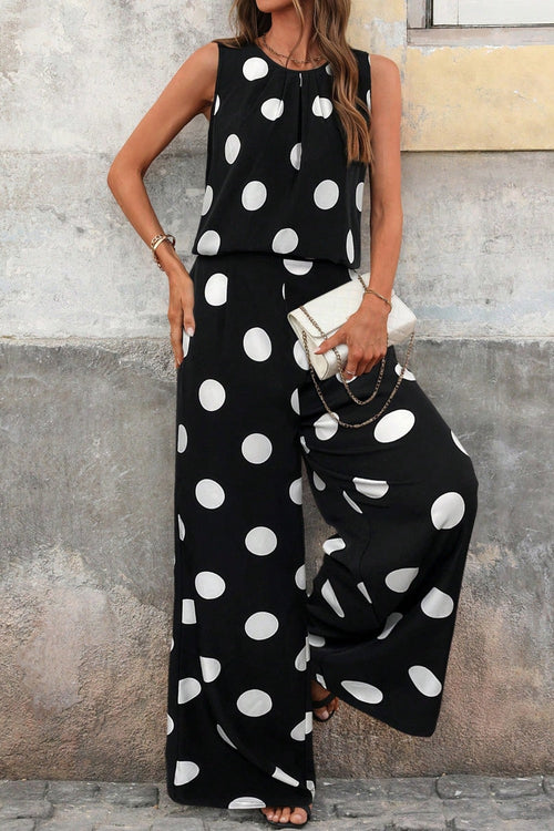 Hazel Blues® |  Sleeveless Polka Dot Top and Pants Set