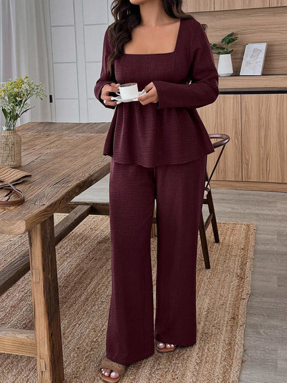 Hazel Blues® | Square Neck Long Sleeve Top and Pants Two-Piece Set