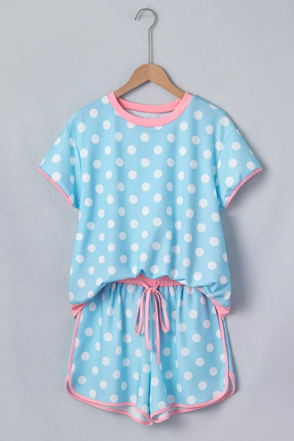 Hazel Blues® |  Polka Dot Contrast Trim Top and Drawstring Shorts Set