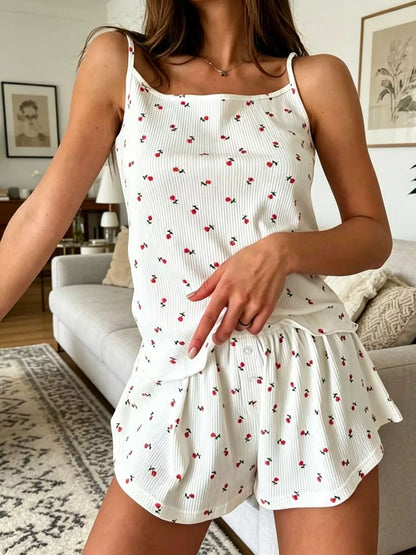 Hazel Blues® |  Floral Print Ribbed Knit Cami and Shorts Lounge Set