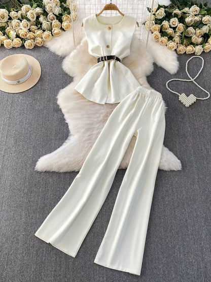 Hazel Blues® |  Sleeveless Top and Wide-Leg Pants Set