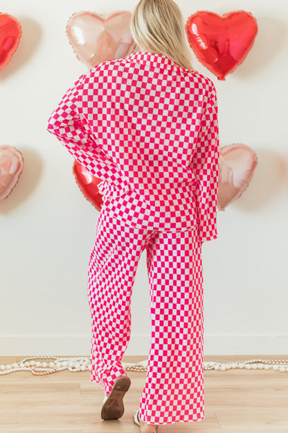 Hazel Blues® |  Checkerboard Print Long Sleeve Top and Pants Set