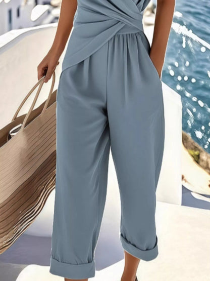 Hazel Blues® | Twist-Front V-Neck Top and Pants Set
