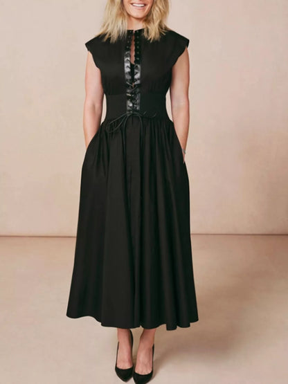 Hazel Blues® |  Lace-Up Corset Sleeveless Midi Dress