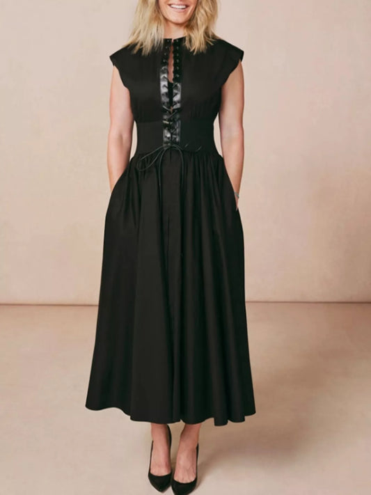 Hazel Blues® |  Lace-Up Corset Sleeveless Midi Dress