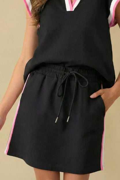 Hazel Blues® |  Contrast Trim Cap Sleeve Blouse and Shorts Set