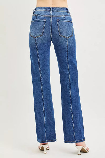Hazel Blues® |  RISEN High Rise Straight Patch Pocket Seamed Jeans