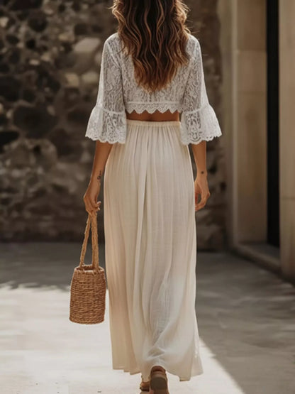 Hazel Blues® |  Lace Crop Top and Slit Maxi Skirt Set