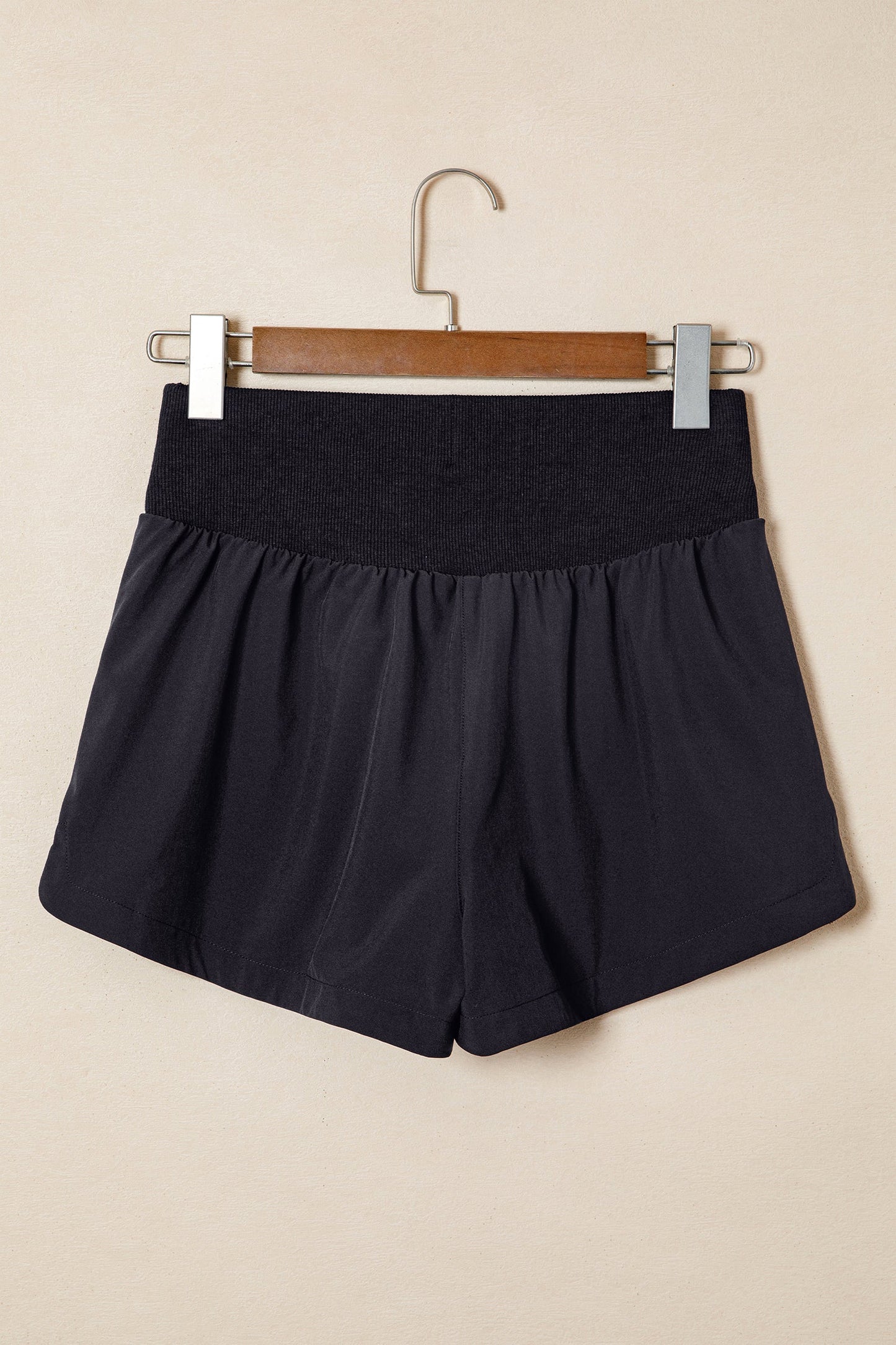 Hazel Blues® |  White Solid Color Ribbed Patchwork High Waist Athletic Shorts