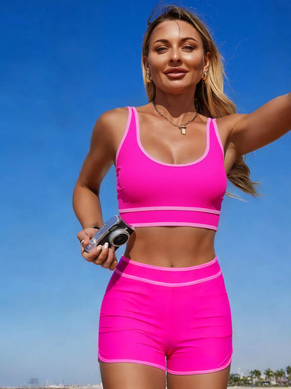 Hazel Blues® |  Contrast Trim Scoop Neck Swim Set