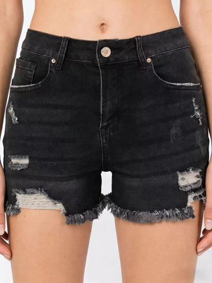 Hazel Blues® |  Distressed Frayed Hem Denim Shorts