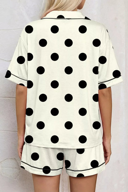 Hazel Blues® |  Polka Dot Button Up Top and Shorts Lounge Set