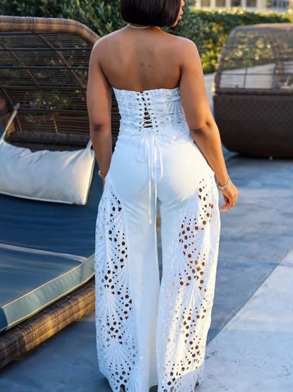 Hazel Blues® |  Cutout Tube Top and Wide Leg Pants Set
