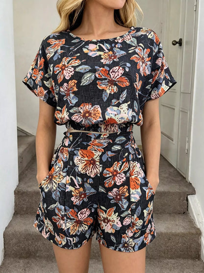 Hazel Blues® |  Floral Print Crop Top and Shorts Set