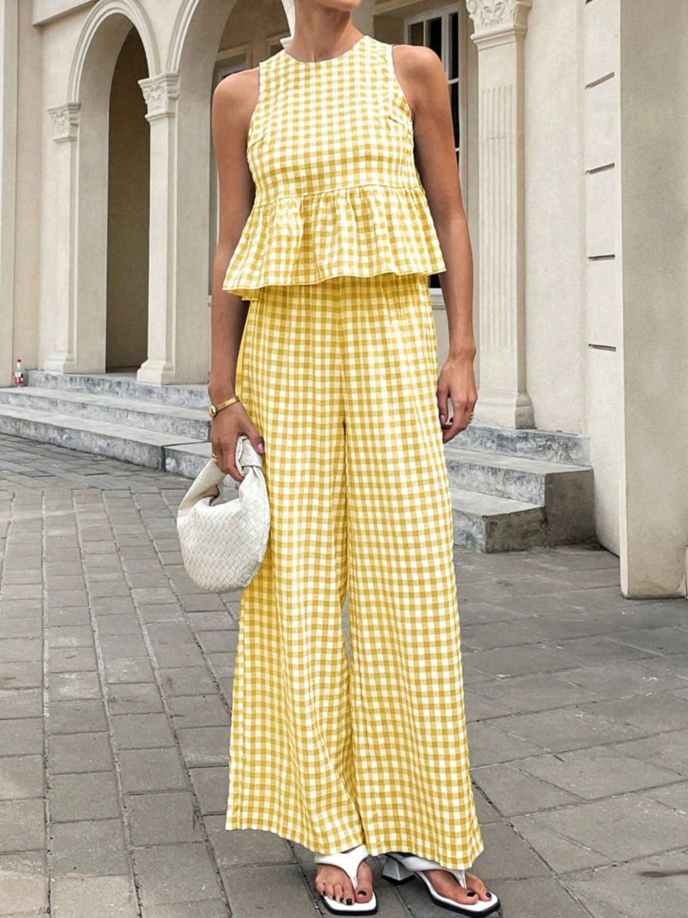 Hazel Blues® |  Gingham Sleeveless Top and Wide-Leg Pants Set