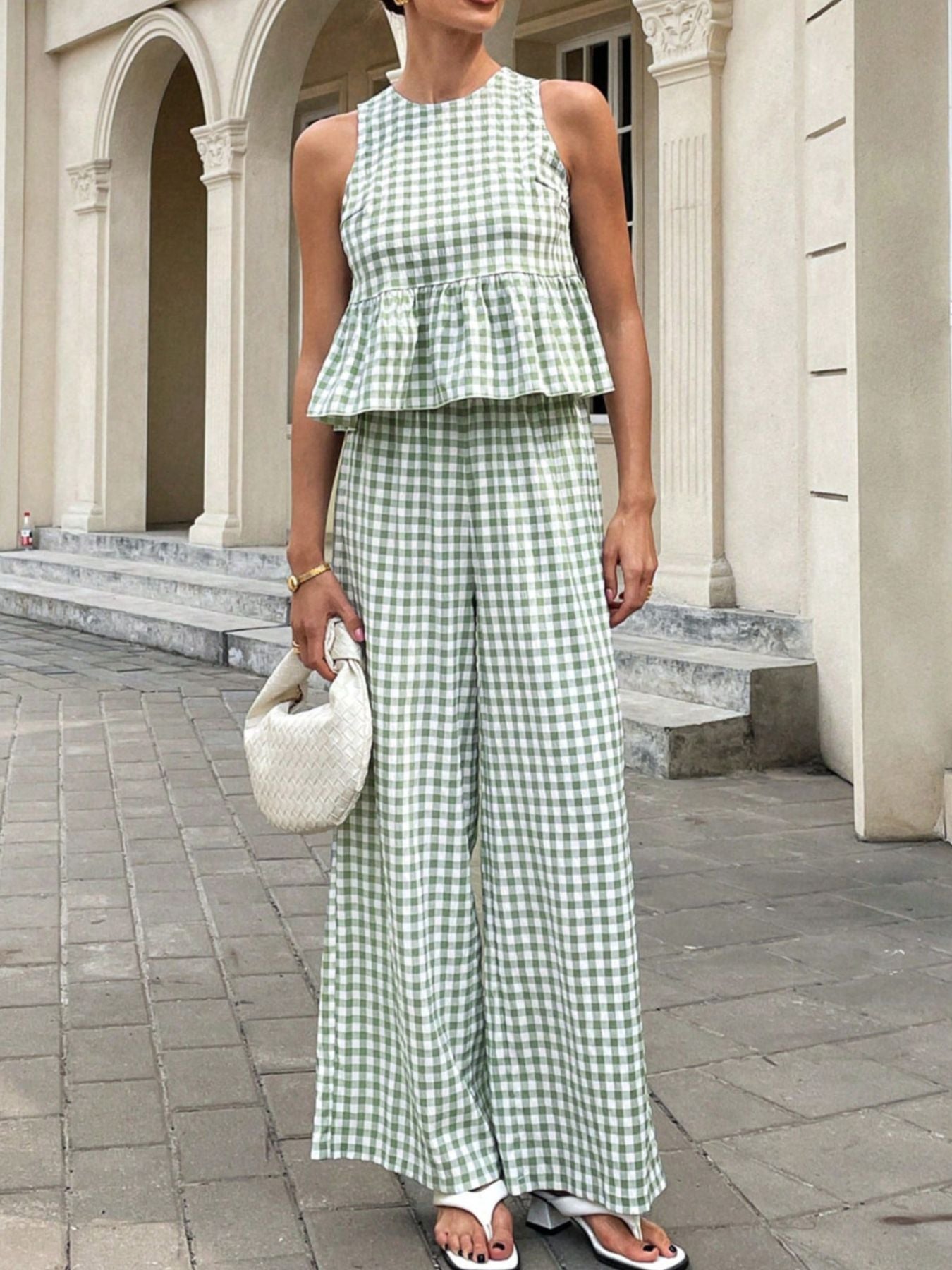 Hazel Blues® |  Gingham Sleeveless Top and Wide-Leg Pants Set