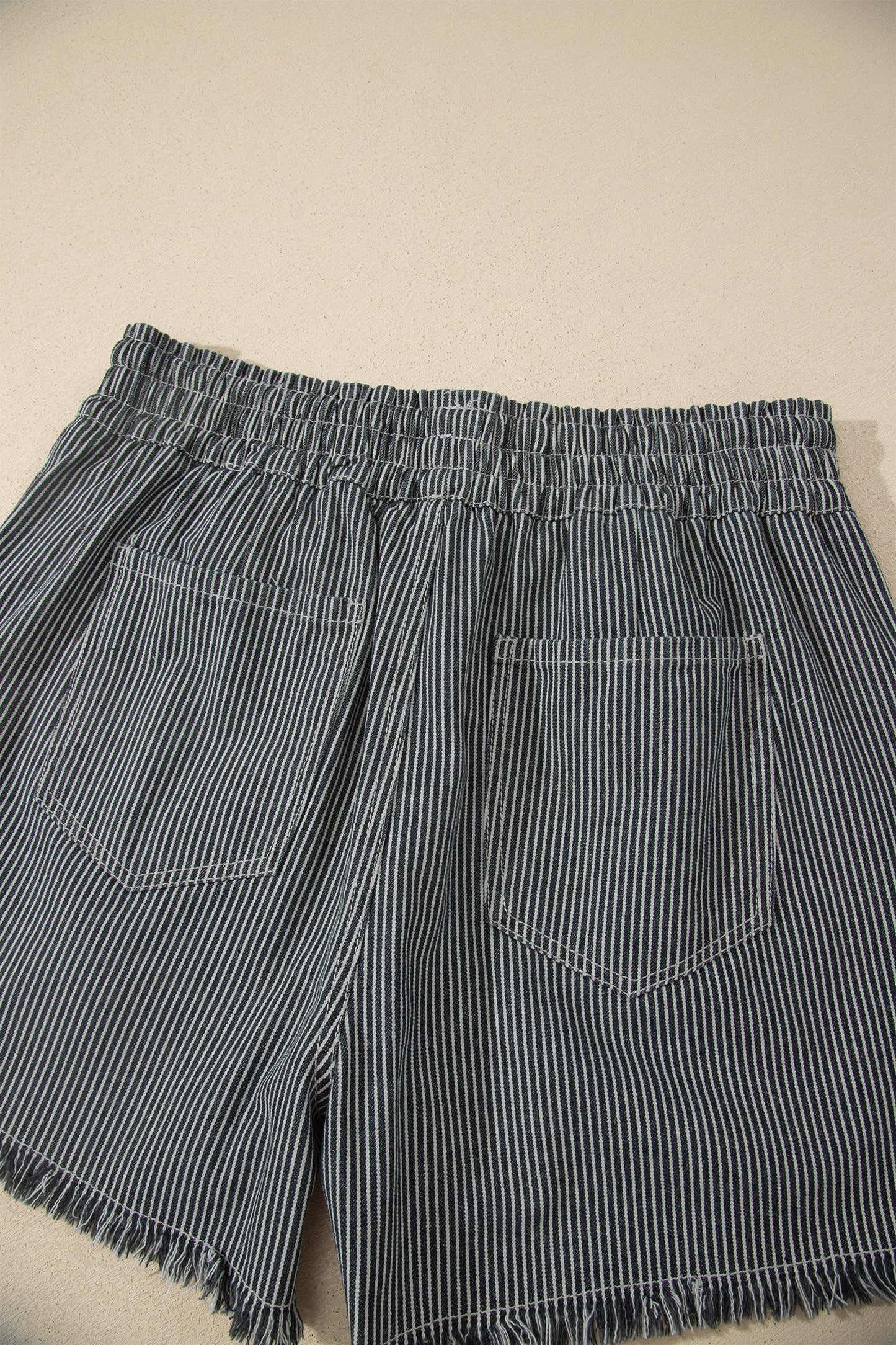 Hazel Blues® |  Black Stripe Raw Edge Drawstring Elastic Waist Casual Denim Shorts