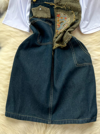 Hazel Blues® |  Short Sleeve T-Shirt and Denim Overall Dress Set