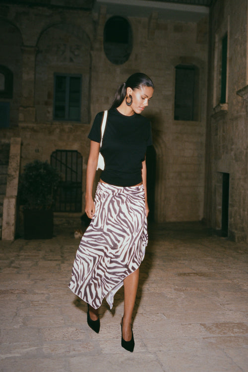 Lana Chiffon Midi Skirt - Abstract Zebra Print