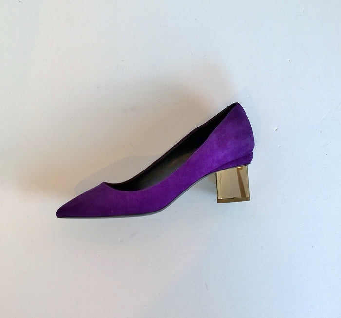 Nicholas Kirkwood Purple Suede Prism Heels Triangle Shoes New in Box